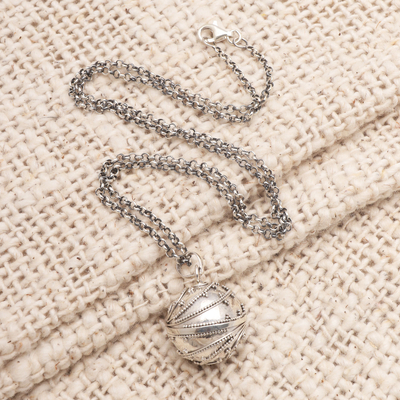 Sterling silver harmony ball necklace, 'Loving Whirlwind' - Handmade Heart Theme Sterling Silver Harmony Ball Necklace