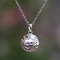 Sterling silver harmony ball necklace, 'Patient Love' - Balinese Silver Amulet Harmony Ball Necklace