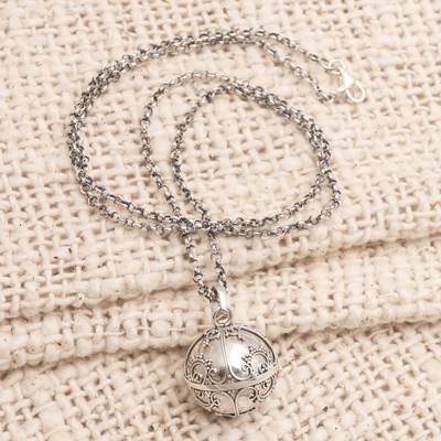 Sterling silver harmony ball necklace, 'Caring Love' - Sterling Silver Amulet Harmony Ball Necklace