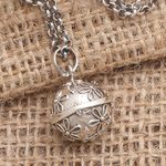 Sterling silver harmony ball necklace, 'Delighted Daisies' - Sterling Silver Daisy Theme Harmony Ball Necklace (18 in)