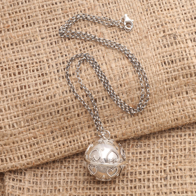 Sterling silver harmony ball necklace, 'Love Chime' - Handmade Heart Theme Sterling Silver Harmony Ball Necklace