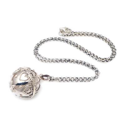 Collar bola armonía en plata de primera ley - Collar de bola armonía de plata de ley con tema de corazón hecho a mano