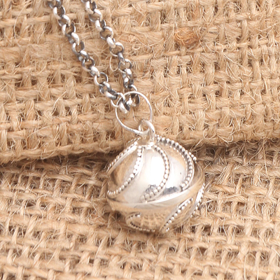 Sterling silver harmony ball necklace, 'Jawan Embrace' - Modern Balinese Silver Sterling Harmony Ball Necklace