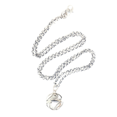 Sterling silver harmony ball necklace, 'Jawan Embrace' - Modern Balinese Silver Sterling Harmony Ball Necklace
