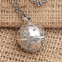 Sterling silver harmony ball necklace, 'Forever Yours' - Balinese Handcrafted Harmony Ball Heart Necklace in Silver