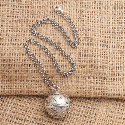 Sterling silver harmony ball necklace, 'Forever Love' - Balinese Handcrafted Harmony Ball Heart Necklace in Silver