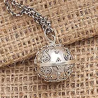 Sterling silver harmony ball necklace, 'Heart of the Angels' - Heart Theme Amulet Sterling Silver Harmony Ball Necklace