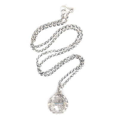 Sterling silver harmony ball necklace, 'Heart of the Angels' - Heart Theme Amulet Sterling Silver Harmony Ball Necklace