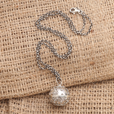 Collar bola armonía en plata de primera ley - Collar de bolas de armonía de plata esterlina con amuleto con tema de corazón