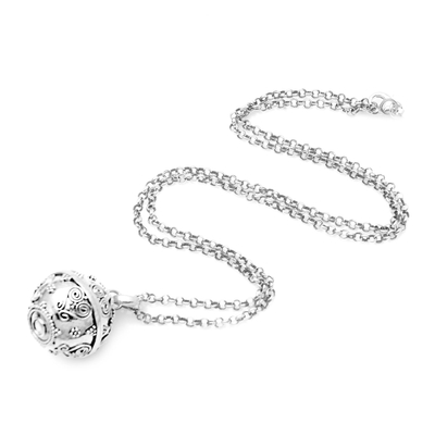 Sterling silver harmony ball necklace, 'Heart of the Angels' - Heart Theme Amulet Sterling Silver Harmony Ball Necklace