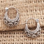 Sterling silver hoop earrings, 'Romantic Mood' - Heart Motif Sterling Silver Hoop Earrings