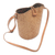 Leather accent rattan sling bag, 'Monochrome Chic' - Handwoven Beige Rattan Sling Bag with Tan Leather Trim