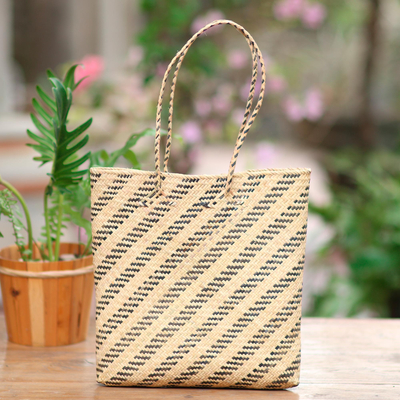 Braided Handle Tote Bag in Summer Stripes