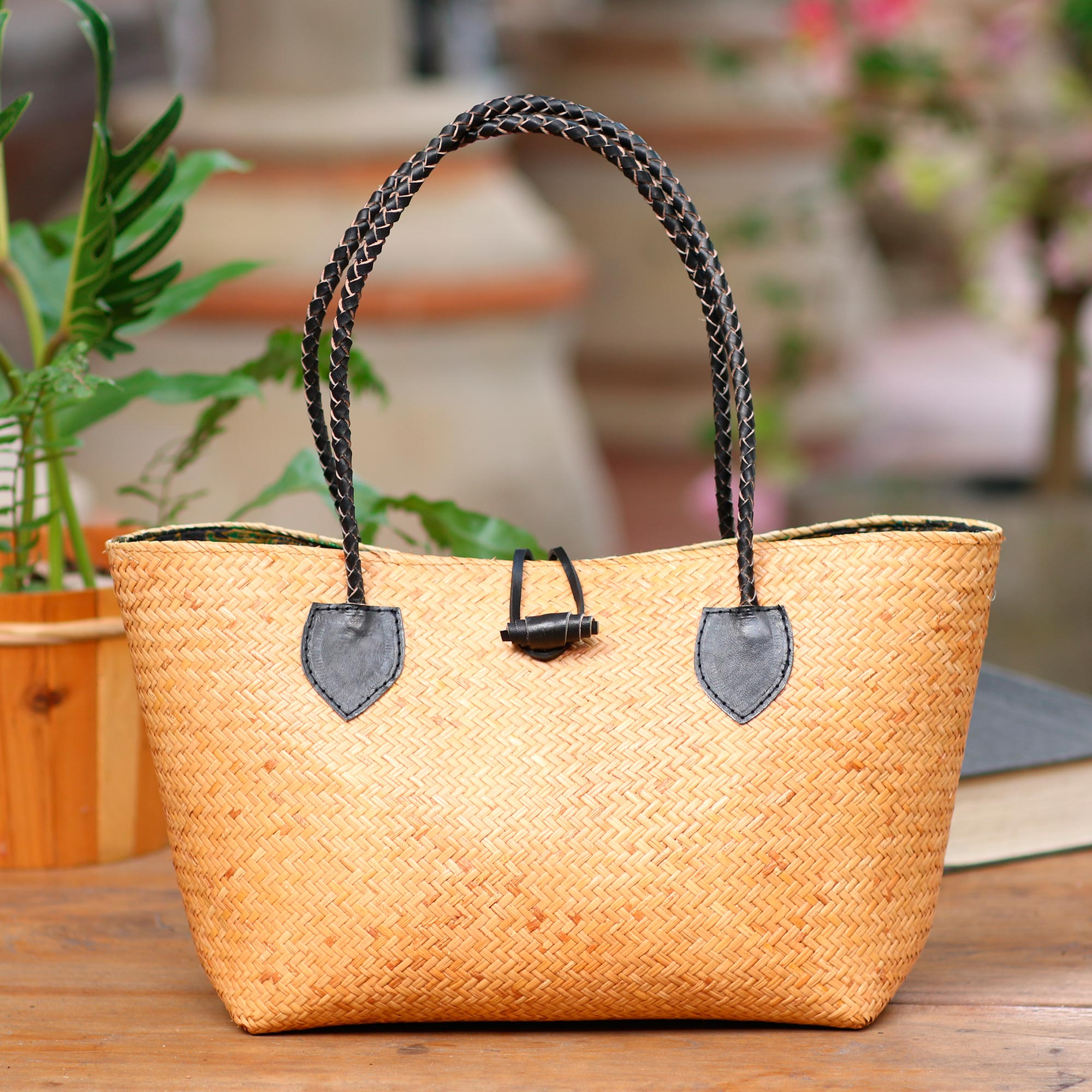 Unlined Small Rattan Tote Handbag - Sunda Serendipity