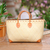 Leather accent rattan handle handbag, 'Summery Style' - Brown Leather Accents Handwoven Rattan Handbag