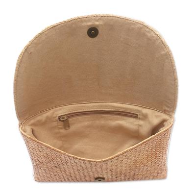 Rattan clutch, 'Casual Afternoon' - Handwoven Tan Rattan Envelope Clutch Bag from Bali