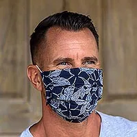 Cotton face masks 'Island Breeze' (set of 3) - 3 Single Layer Navy & Cotton Print Elastic Loop Face Masks