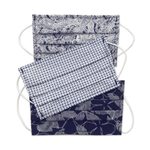 Cotton face masks, 'Island Breeze' (set of 3) - 3 Single Layer Navy Cotton Print Elastic Loop Face Masks