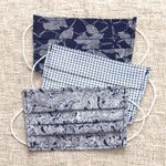 Cotton face masks, 'Island Breeze' (set of 3) - 3 Single Layer Navy Cotton Print Elastic Loop Face Masks