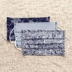 Cotton face masks, 'Island Breeze' (set of 3) - 3 Single Layer Navy Cotton Print Elastic Loop Face Masks