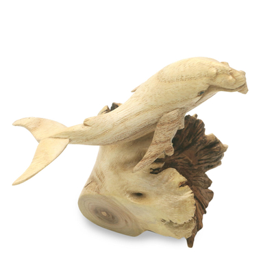 Wood sculpture, 'Small Grey Whale' - Small Grey Whale Hand Carved Wood Sculpture