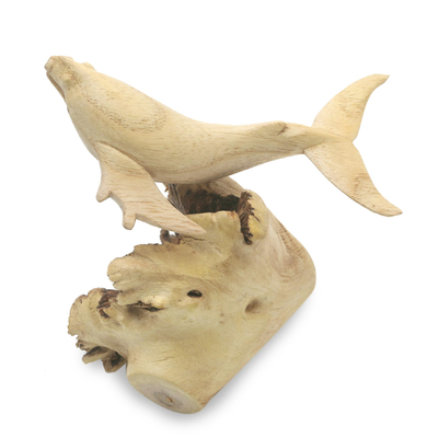 Wood sculpture, 'Small Grey Whale' - Small Grey Whale Hand Carved Wood Sculpture