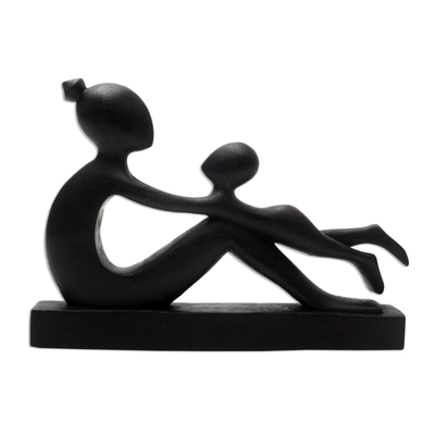 Escultura de madera - Escultura de Madre e Hijo en Madera de Suar