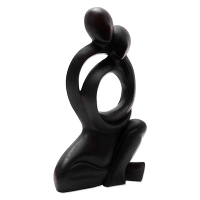 Wood sculpture, 'Real Love' - Suar Wood Sculpture Couple Embracing from Bali