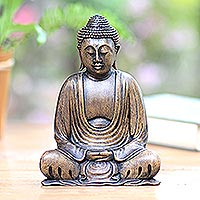 Escultura en madera, 'Buddha Dhyana Mudra' - Escultura balinesa de Buda en madera en meditación