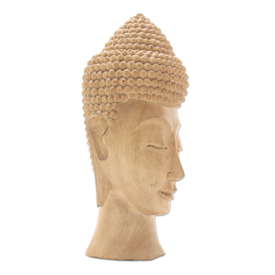 Wood sculpture, 'Elegant Buddha' - Balinese Buddha Wood Head Sculpture