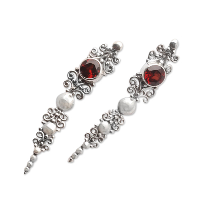 Garnet and Sterling Silver Ear Climber Earrings - Crimson Penjor 