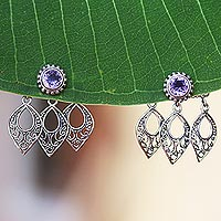 Amethyst ear jacket earrings, 'Leaves of Lace' - Stylish Amethyst and Silver Ear Jacket Earrings
