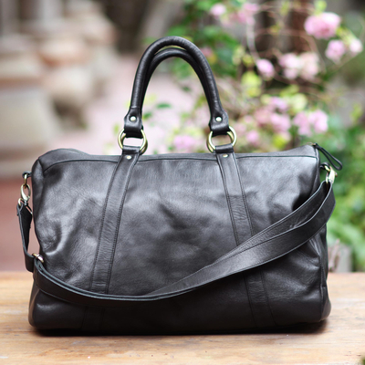 Leather travel bag, Minggat in Black