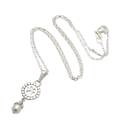 collar con colgante de perlas cultivadas - Collar con colgante de huella de pata de plata de ley con perlas de agua dulce