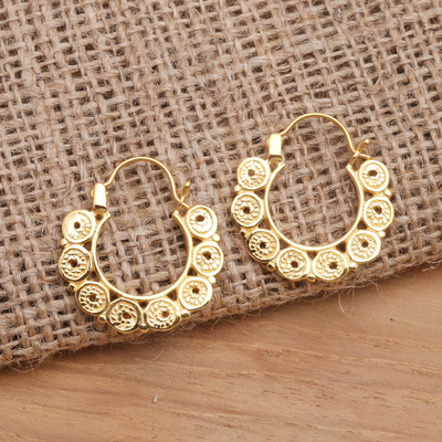Gold plated hoop earrings, 'Keramas Circles' - 18k Gold Plated Hoop Earrings from Bali