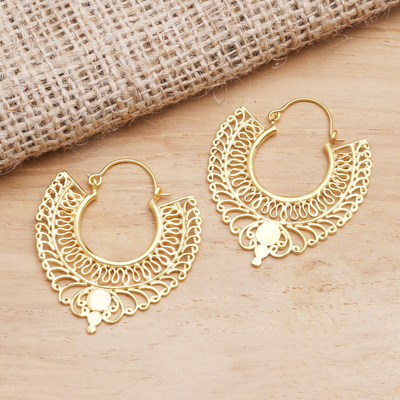 Gold plated hoop earrings, 'Serpentine Tracks' - Serpentine Motif 18k Gold Plated Hoop Earrings