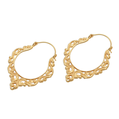 Gold plated hoop earrings, 'Ornate Waves' - Elegant Gold Plated Hoop Earrings