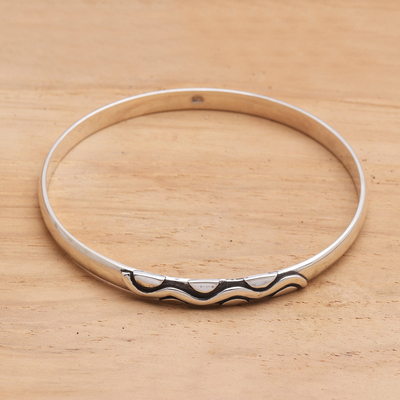 Sterling silver bangle bracelet, 'Rapids' - Sterling Silver Bangle Bracelet with Oxidized Motif