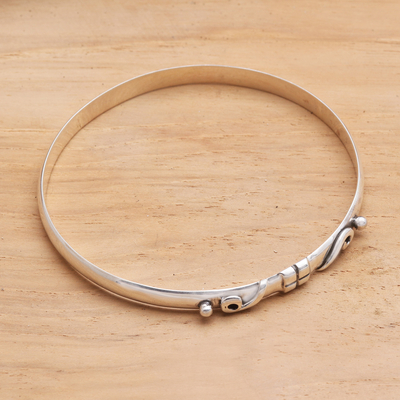 Sterling silver bangle bracelet, 'Wrap It Up' - Ribbon Motif Sterling Silver Bangle Bracelet