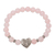 Sterling silver and rose quartz pendant bracelet, 'Baroque Heart in Pink' - Rose Quartz Stretch Bracelet with Silver Heart Pendant