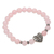 Sterling silver and rose quartz pendant bracelet, 'Baroque Heart in Pink' - Rose Quartz Stretch Bracelet with Silver Heart Pendant (image 2c) thumbail