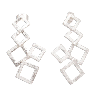 Sterling silver drop earrings, 'Stacked Squares' - Geometric Sterling Silver Drop Earrings