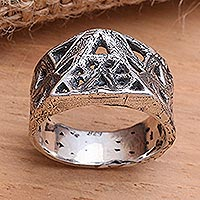 Men's sterling silver ring, 'Ancient Symbol'