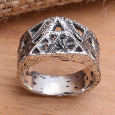 Men's sterling silver ring, 'Ancient Symbol' - Textured and Oxidized Men's Sterling Silver Ring