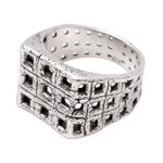 Men's sterling silver ring, 'Ancient Windows' - Textured Square Motif Men's Sterling Silver Ring