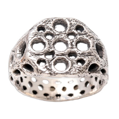 Men's sterling silver ring, 'Ancient Honeycomb' - Honeycomb-Like Sterling Silver Ring for Men