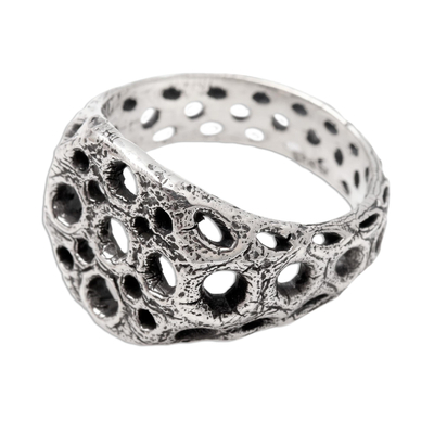 Men's sterling silver ring, 'Ancient Honeycomb' - Honeycomb-Like Sterling Silver Ring for Men