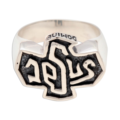 Herren-Ring aus Sterlingsilber, „Jesus“ – Herren-Jesus-Ring aus oxidiertem Sterlingsilber