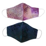 Rayon batik face masks, 'Waves and Bubbles' (pair) - 2 Contoured Double Layer Rayon Batik Elastic Loop Face Masks