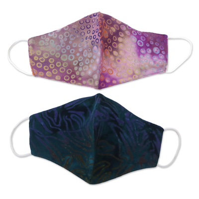 Viskose-Batik-Gesichtsmasken, (Paar) - 2 konturierte doppellagige Rayon-Batik-Gesichtsmasken mit elastischen Schlaufen